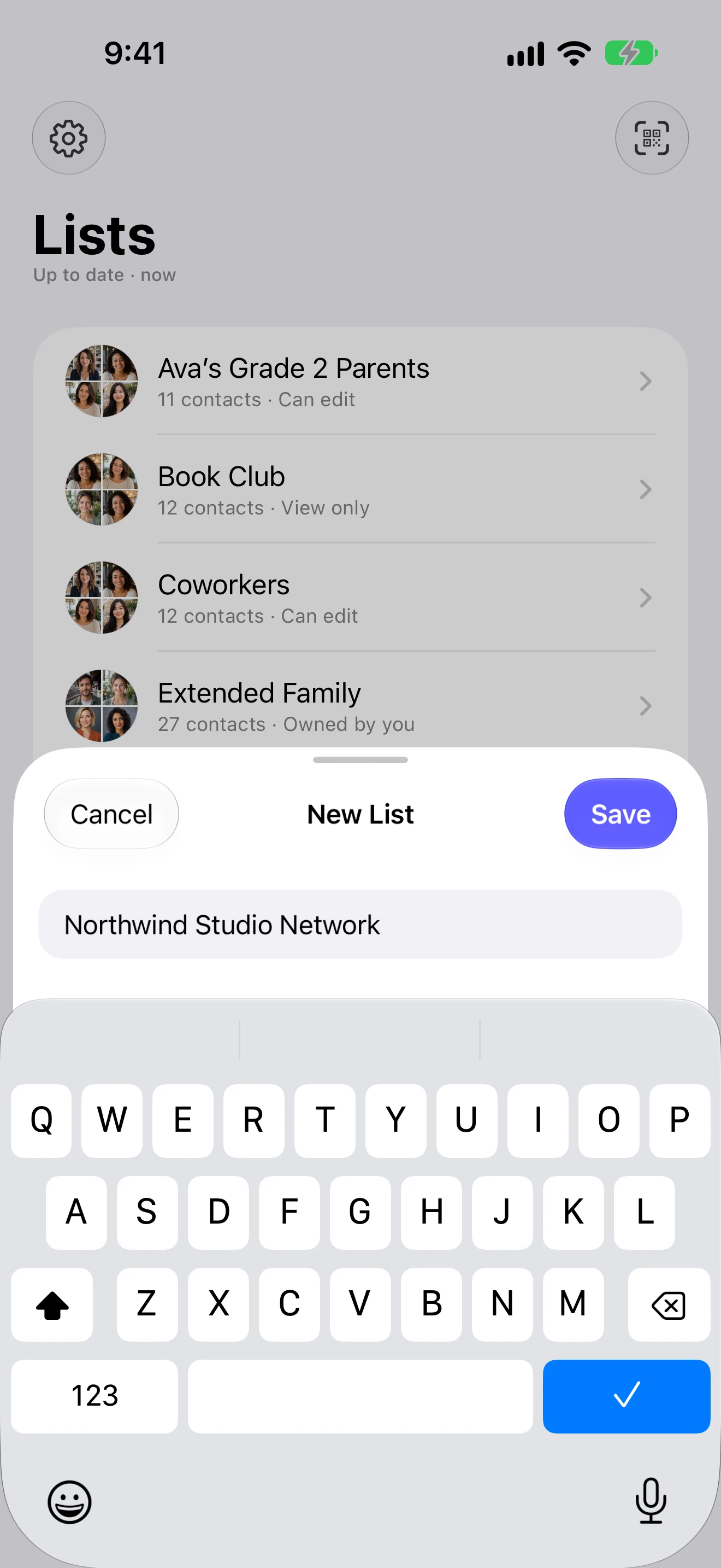 Naming a new shared list in CNTC on iPhone