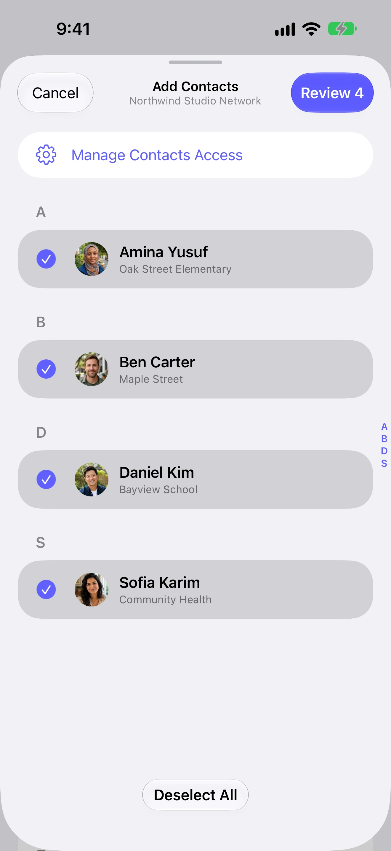 Adding existing contacts to a shared list in CNTC on iPhone
