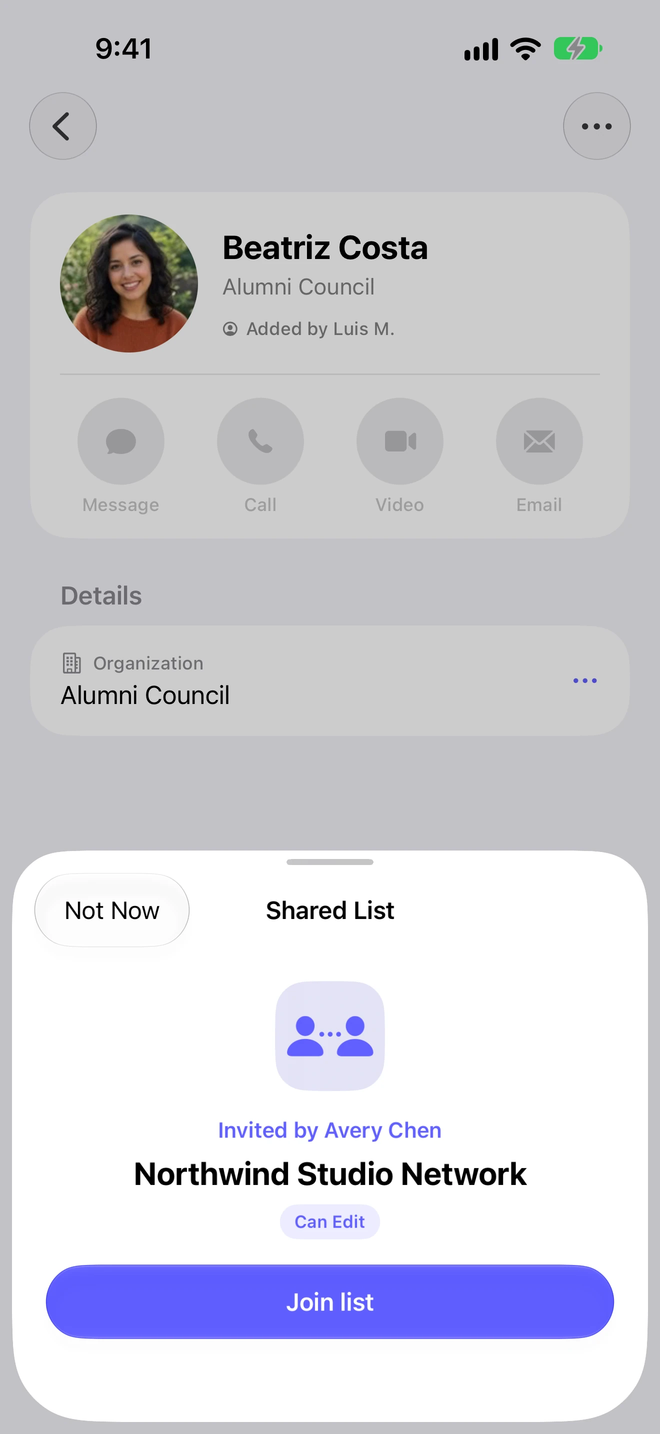 Joining an invited shared list in CNTC on iPhone