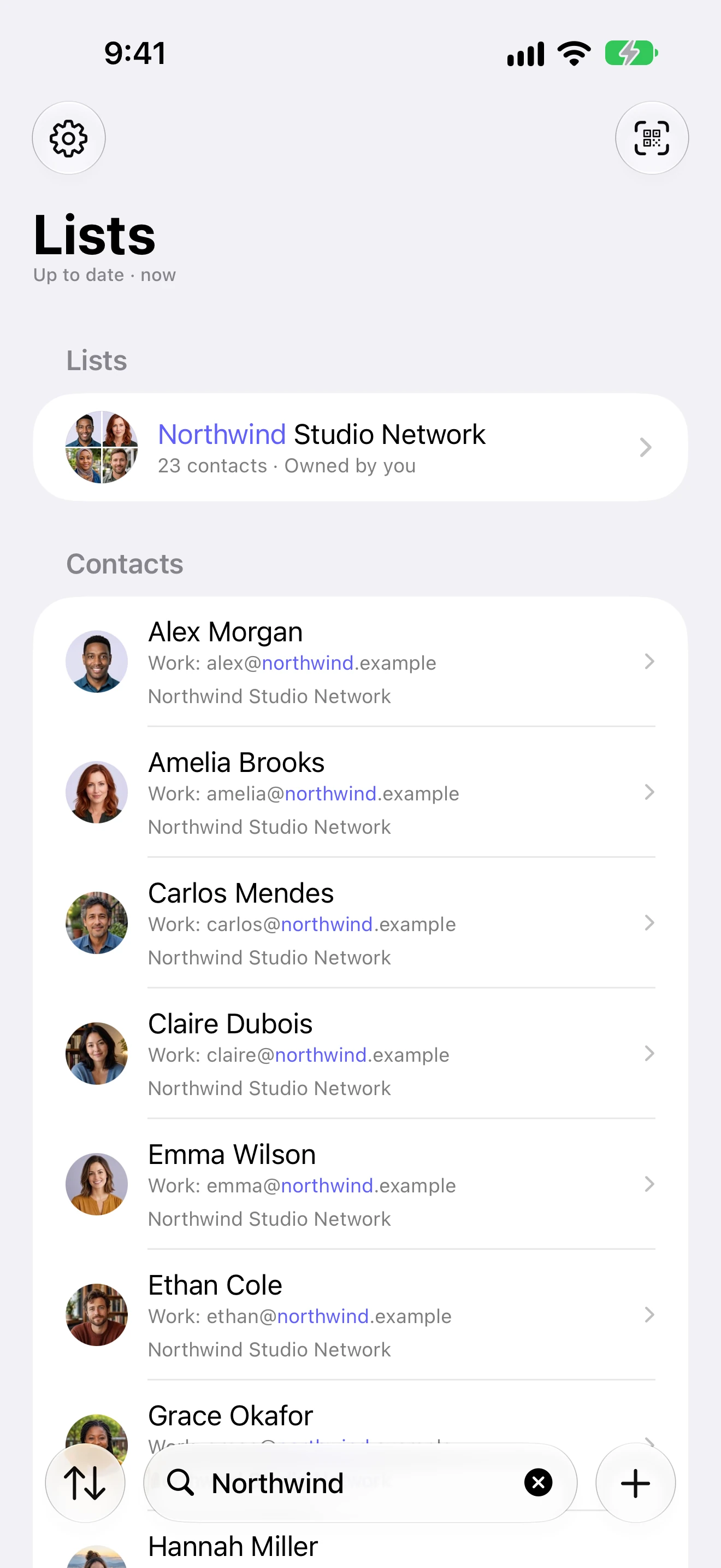 Searching contacts and lists in CNTC on iPhone