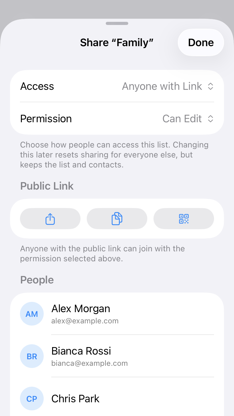 Managing link access and participant permissions in CNTC